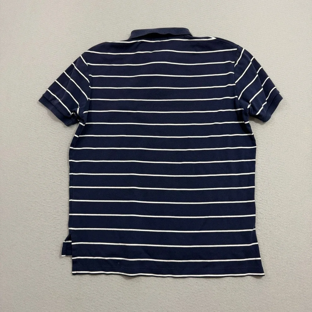Vintage Polo Ralph Lauren Shirt Men's Large Navy Blue Striped Short Sleeve Pony
